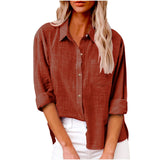 Damen nan oversized Leinen-Baumwollmix Hemdbluse mit Brusttasche und krempelbaren Ärmeln Drune in Orange