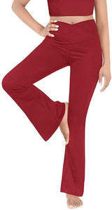 Damen nan taillenhohe Yogahose mit überkreuztem Bund und ausgestelltem Saum mit Schlitz Drune in Weinrot