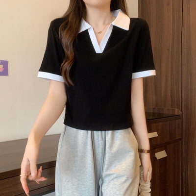 Femme Polo-Stil Kurzarmtop Heidi-Mode