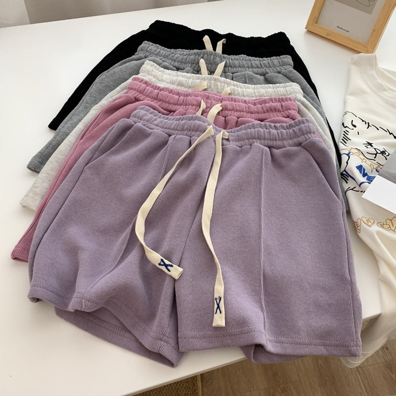 Femme Leichte Fleece Lounge Shorts mit verstellbarem Kordelzug Heidi-Mode