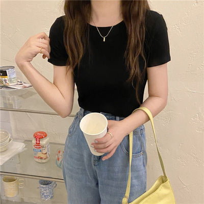 Femme Rippiertes Kurzarm-T-Shirt Heidi-Mode