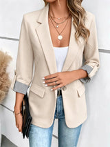 Damen nan taillierter dreiviertelarm Blazer mit Pattentaschen und umgeschlagenen Manschetten Drune in Apricot