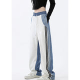 Damen nan weite Jogginghose mit hoher Taille und Jeansstoffeinsätzen sowie Seitenstreifen Drune in 21113 Weiß-Grau