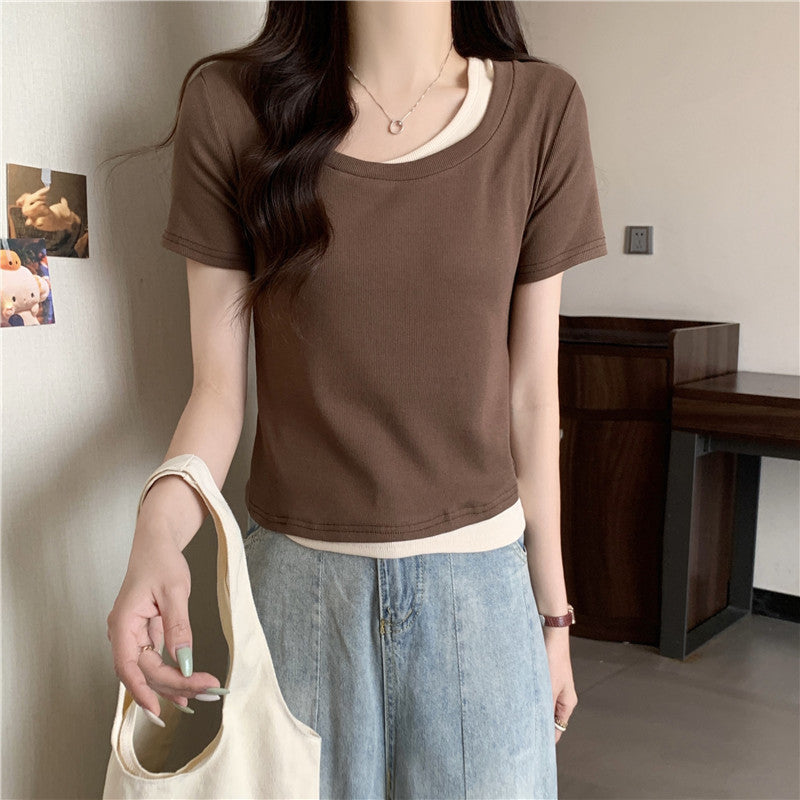 Femme Soft-Fit Schichten Rundhalsausschnitt T-Shirt Heidi-Mode