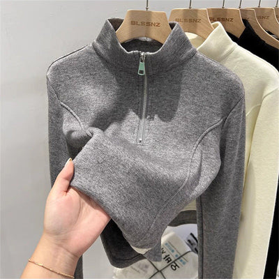 Femme Leichtgewicht Pullover mit Stehkragen und Reißverschlussdetail Heidi-Mode