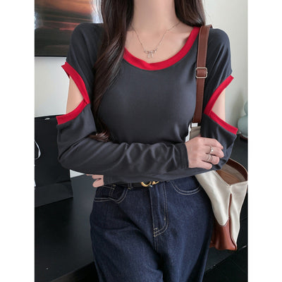 Femme Langarm-Ausschnitt-Detail-Oberteil Heidi-Mode