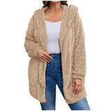 Damen nan kuschelige Teddy-Fleece Kapuzenjacke mit großen Eingrifftaschen und entspannter Silhouette Drune in Apricot