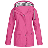 Damen nan wasserdichter Parka mit Kapuze, Kordelzug und aufgesetzten Taschen Drune in Magenta
