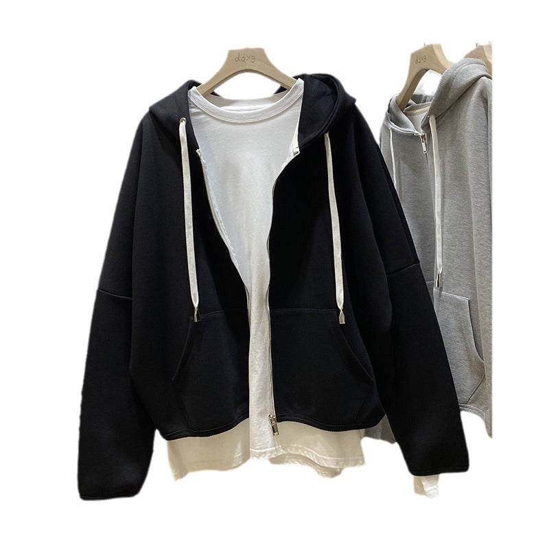 Femme Relaxed Fit Zip-Up Hoodie mit Übergroßen Taschen Heidi-Mode