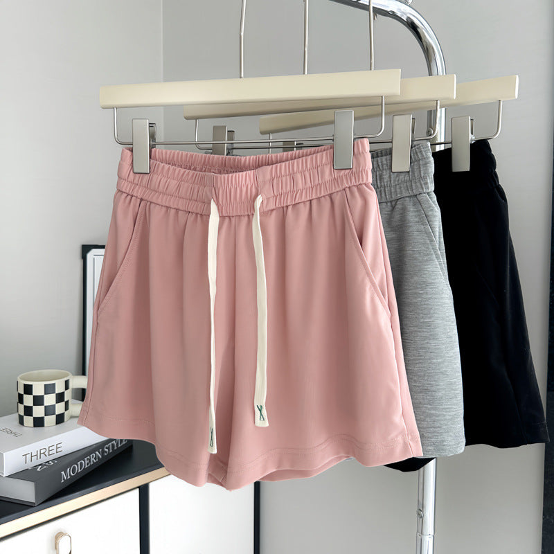 Damen Hochtaillierte Weiche Strick Lounge Shorts mit Verstellbarem Kordelzug Heidi-Mode