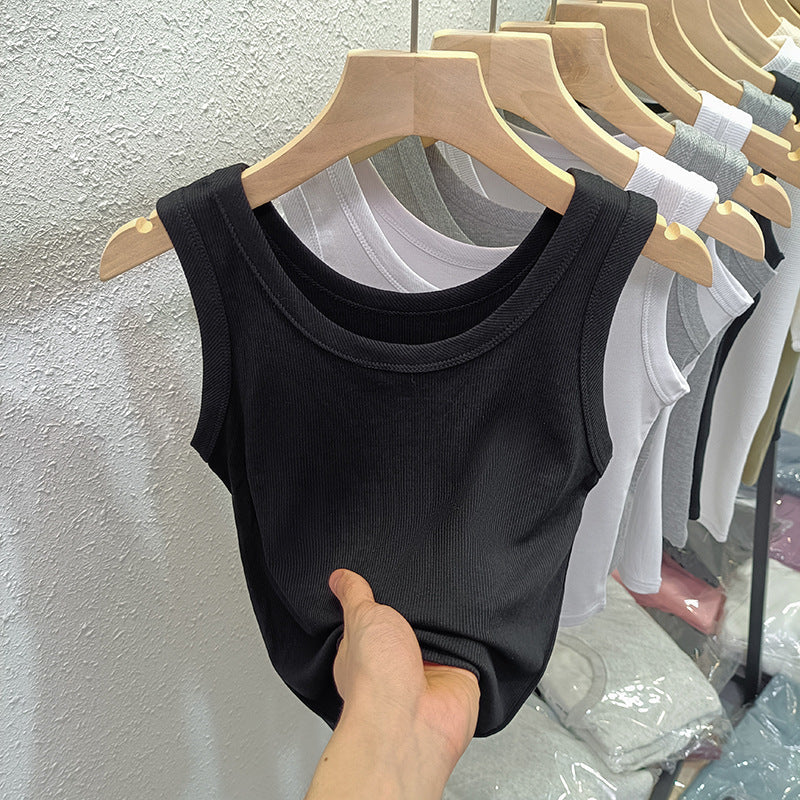 Femme Ripp Baumwolle Tanktop mit klassischem Rundhalsausschnitt Heidi-Mode