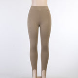 Damen nan figurschmeichelnde Rippstrick-Leggings mit Fußschlaufe und hoher Bundkompression Drune in Khaki