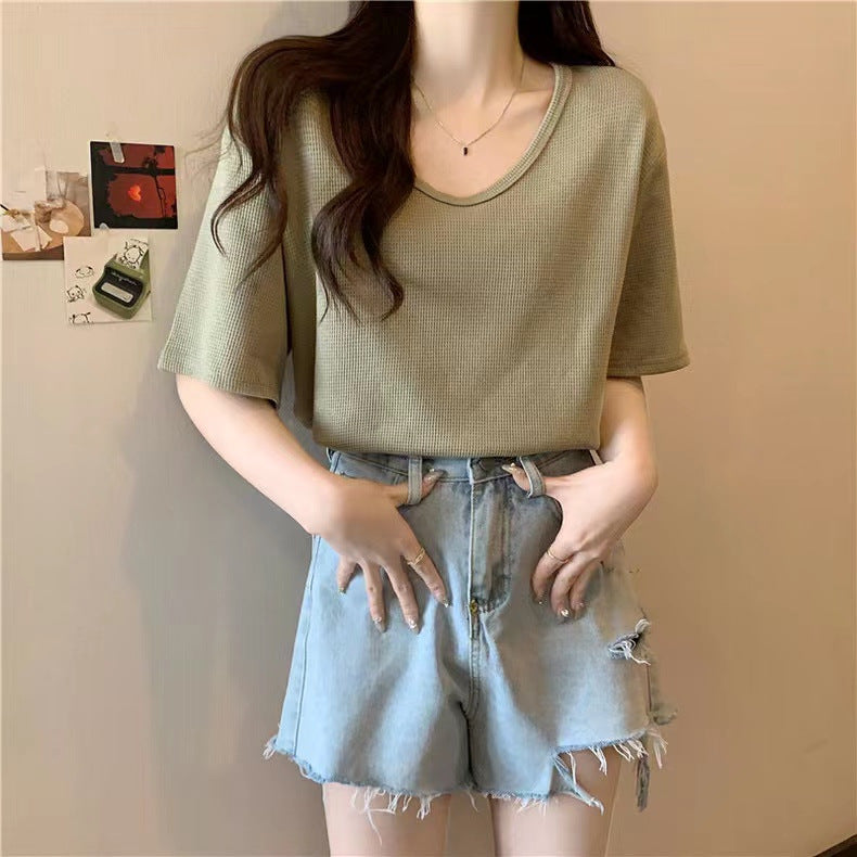 Damen Relaxed Fit Waffle Knit T-Shirt Heidi-Mode