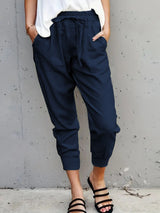 Damen nan lässige tapered Leinenhose mit elastischem Bund und Bündchen Drune in Marineblau