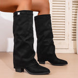 Damen nan knielange Slouch-Stiefel mit spitzer Zehenpartie und niedrigem Blockabsatz Drune in Schwarz
