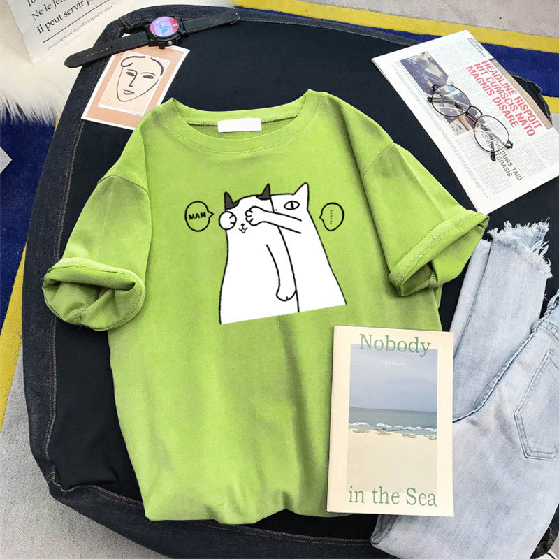 Femme Verspielt Grafik Katze T-Shirt Heidi-Mode