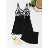 Damen Sportliches Tankini-Set mit modischem Knoten und Shorts Drune in Schwarz