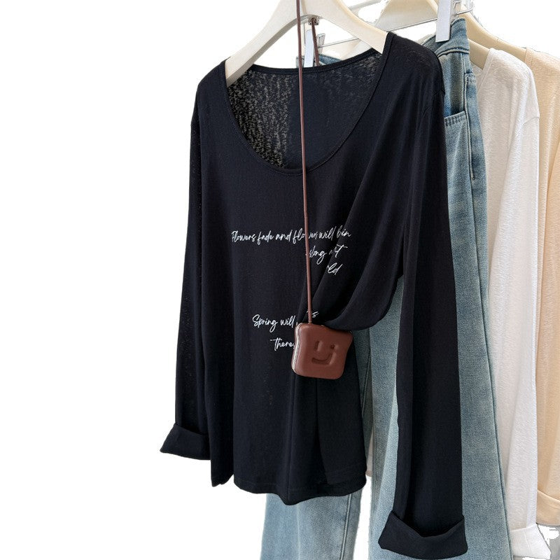 Femme Relaxed Fit Langarm-T-Shirt mit inspirierendem Zitat Heidi-Mode