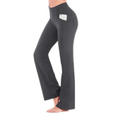 Damen nan ausgestellte Highwaist Yogahose mit seitlicher Handytasche und formendem Komfortbund Drune in Grau