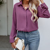 Damen nan klassische Satinbluse mit verdeckter Knopfleiste und lässigem Hemdblusen-Schnitt Drune in Lila