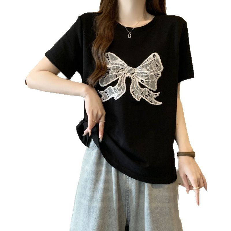 Femme Graphic Spitze Schleife T-Shirt Heidi-Mode