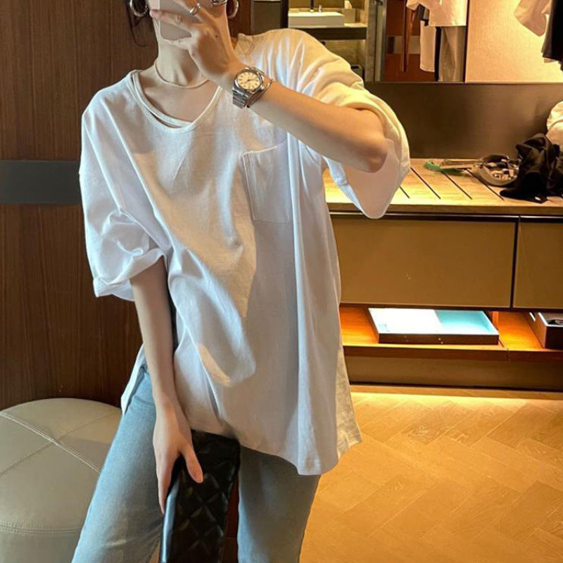 Femme Übergrößen Pocket Detail Baumwoll-T-Shirt Heidi-Mode