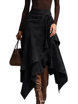 Damen asymmetrischer Wickelrock mit dekorativen Quasten Drune in Schwarz