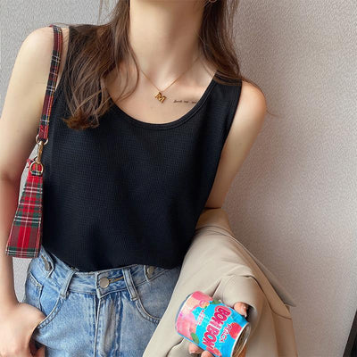 Femme Gerippter Lässiger Ärmelloser Oberteil Heidi-Mode