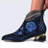 Damen nan bestickte Ankle-Boots mit Samteinsatz Perlenbesatz und skulptiertem Blockabsatz Drune in Blau