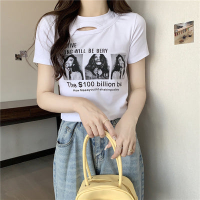 Femme Grafik Cut-Out T-Shirt mit einzigartigem Design Heidi-Mode