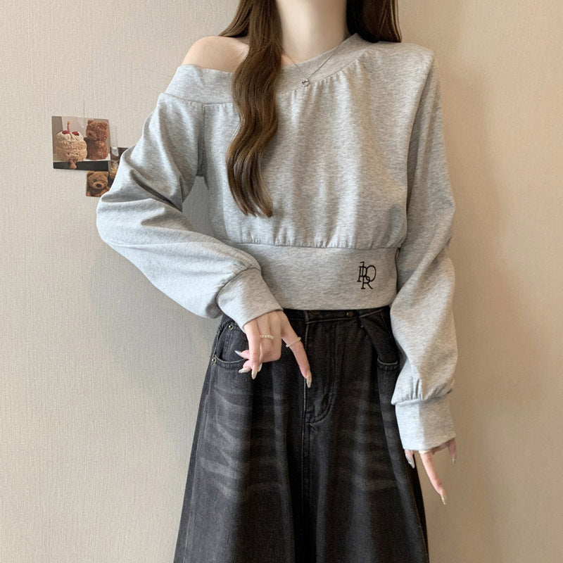Femme Off-Shoulder Cropped Sweatshirt mit bequemem Schnitt Heidi-Mode
