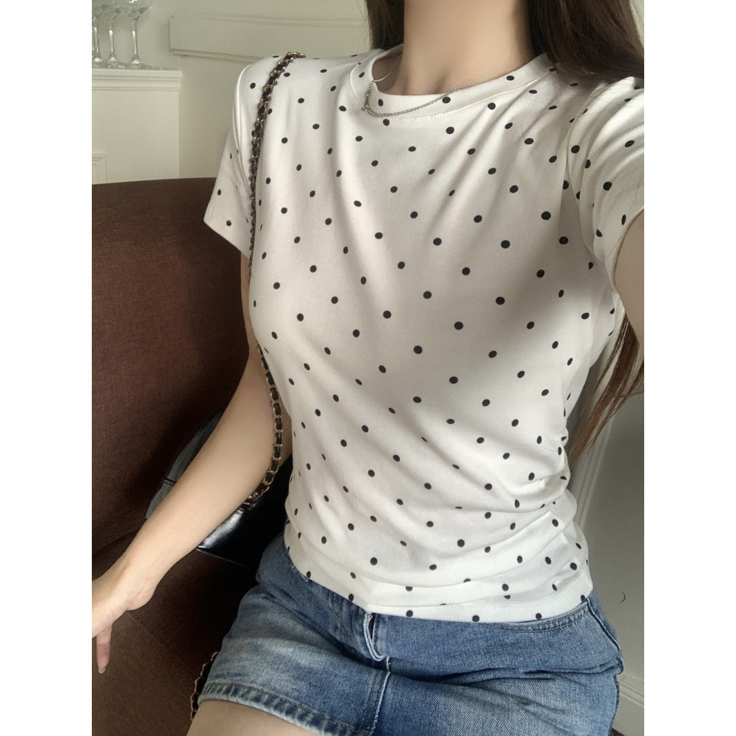 Damen Polka Dot Freizeit T-Shirt mit schmeichelhaftem Schnitt Heidi-Mode