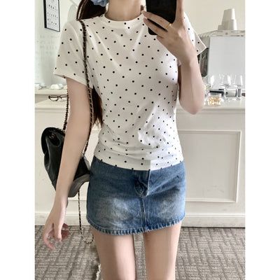 Damen Polka Dot Freizeit T-Shirt mit schmeichelhaftem Schnitt Heidi-Mode