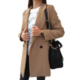 Damen nan taillierter Zweireiher Wollmix-Mantel mit Reverskragen und Eingrifftaschen Drune in Khaki