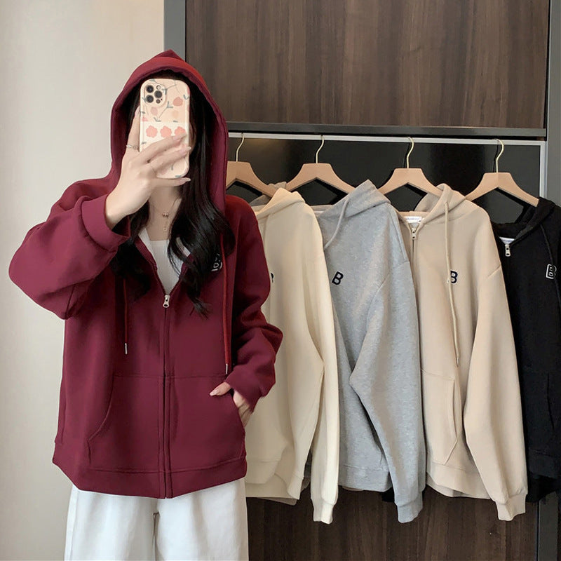 Damen Oversized Zip-Up Hoodie mit Kängurutaschen und stylischer Bestickung Heidi-Mode