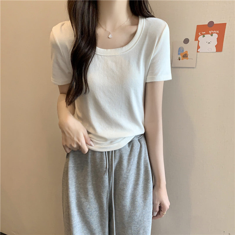 Femme Kurzarm-Ripp Top Casual Heidi-Mode