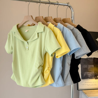 Femme Poloshirt mit kurzen Ärmeln und Kordelzugdetail Heidi-Mode