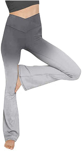 Damen nan taillenhohe Yogahose mit überkreuztem Bund und ausgestelltem Saum mit Schlitz Drune in Verlaufsgrau