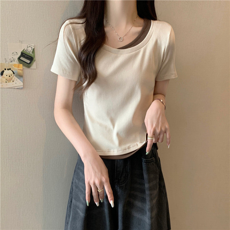 Femme Soft-Fit Schichten Rundhalsausschnitt T-Shirt Heidi-Mode