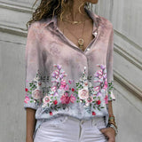 Damen nan florale V-Ausschnitt Knopfbluse mit lockerer Passform und Umschlagärmeln Drune in Pink