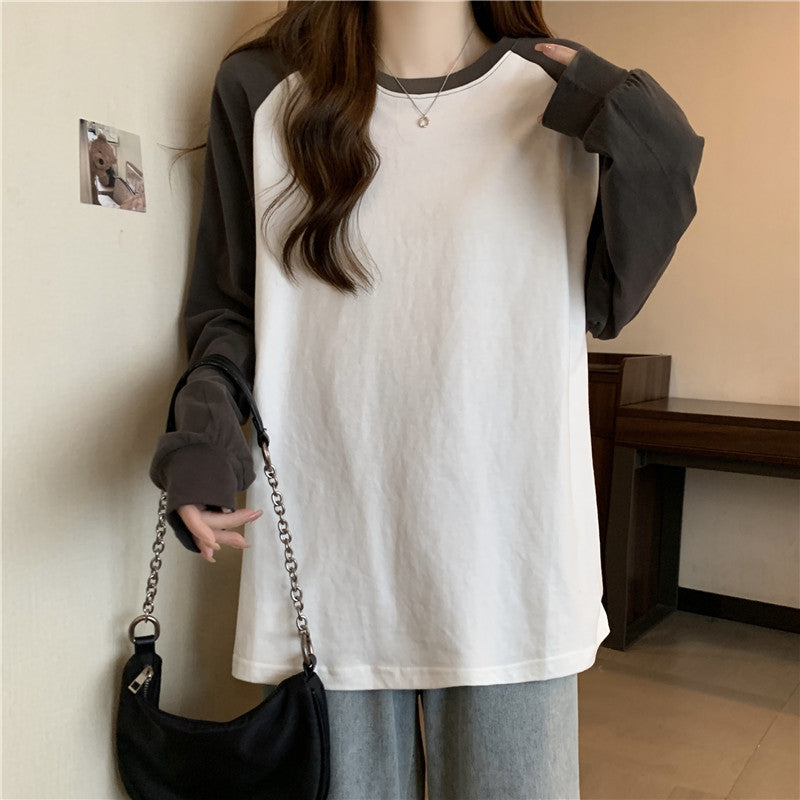 Damen Langarm Farbblock T-Shirt Heidi-Mode