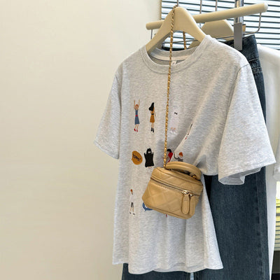 Femme Verspielt Illustriertes Grafik-T-Shirt Heidi-Mode