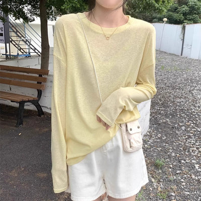 Femme Leichtgewicht Langarm Entspanntes Passform Top Heidi-Mode