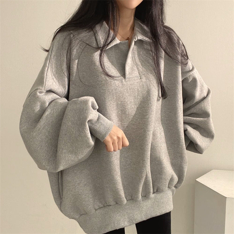 Femme Oversized Polo Sweatshirt mit Puffärmeln Heidi-Mode