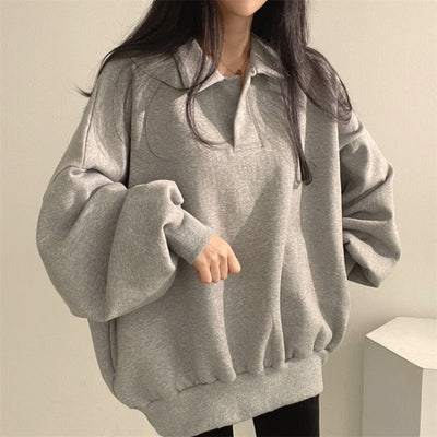 Femme Oversized Polo Sweatshirt mit Puffärmeln Heidi-Mode