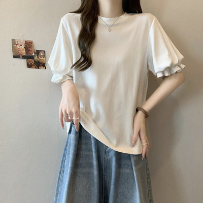 Damen Puffärmel Relaxed Fit T-Shirt Heidi-Mode