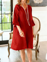 Damen Freizeitkleid Mit Rüschen – Hüftlang Lockeres Sommer Outfit in Rot