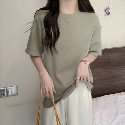 Femme Lockere Passform Texturiertes Kurzarm-T-Shirt Heidi-Mode