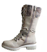 Damen nan hoher Schnürstiefel mit Strickbündchen, robuster Profilsohle und seitlichem Reißverschluss Drune in Hellgrau