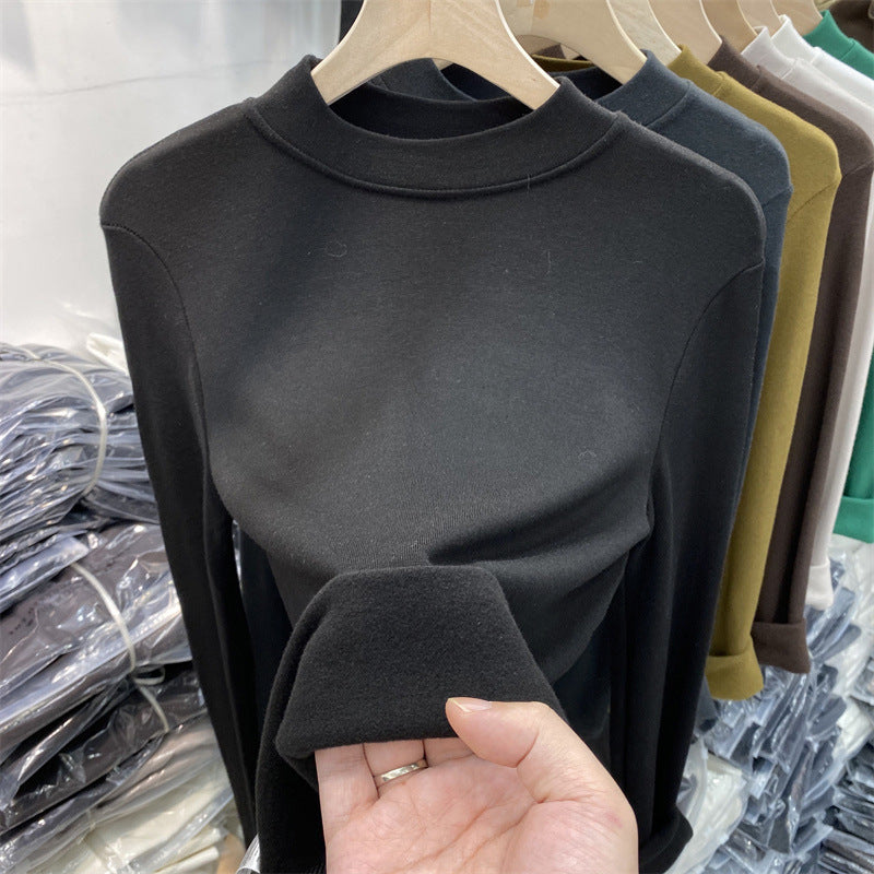 Femme Mock Neck Langarmoberteil mit luxuriösem weichen Textur Heidi-Mode